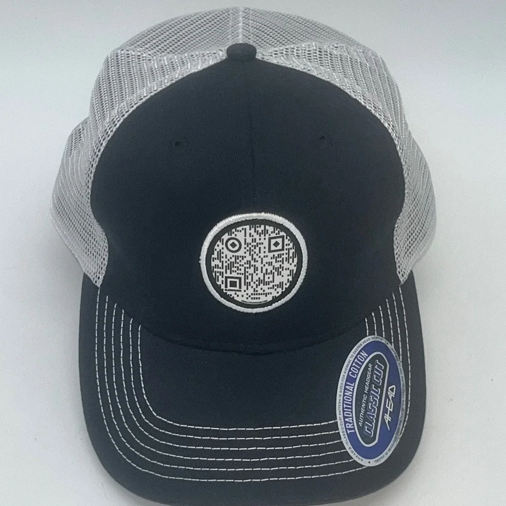 Mens Ahead Headgear Flowcode QR Code‎ Trucker Hat Black SnapBack